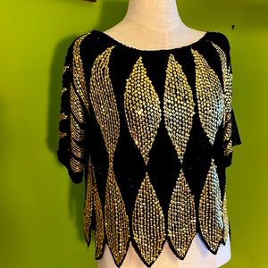 vintage 80s Gunit bead & sequin silk top